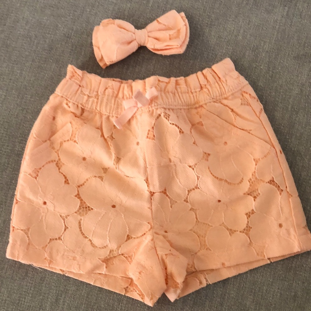 NWT Janey and Jack peach lace shorts with matching bow